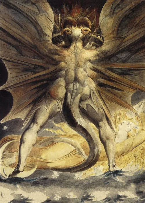 Vintage Occult and Magic 'The Great Red Dragon and The Woman Clothed in Sun, Detail', William Blake, England, 1805-10, Reproduction 200gsm A3 Vintage Poster