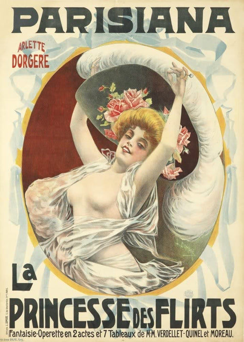 Vintage Classical Music and Opera 'Parisiana La Princesse Des Flirts, Fantaise-operette En 2 Actes, Paris', France, 1910, Reproduction 200gsm A3 Vintage Music Poster