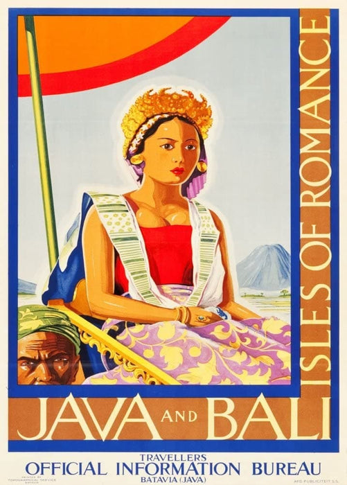Vintage Travel Indonesia 'Java and Bali. The Isles of Romance', 1930's, Reproduction 200gsm A3 Vintage Art Deco Travel Poster