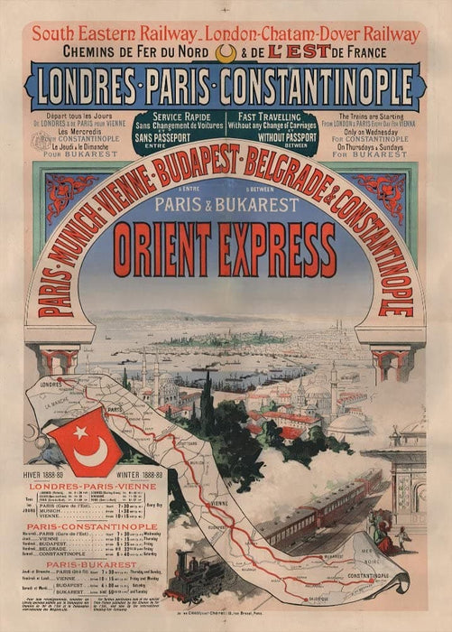 Vintage Travel Orient Express 'The Very First Orient Express Poster', 1888, Jules Cheret, Reproduction 200gsm A3 Vintage Travel Poster