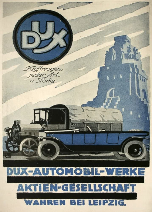 Vintage Automobile 'Dux Automobile Manufactureres, Strasbourg', Germany, 1914-18, Reproduction 200gsm A3 Vintage German WW1 Automobile Poster