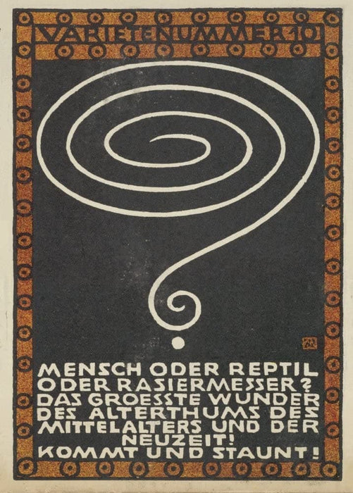 Wiener Werkstatte 'Variety Act Ten. Man or Reptile or Razor', Moriz Jung, Austria, 1907, Reproduction 200gsm A3 Vintage Art Nouveau Secession Poster