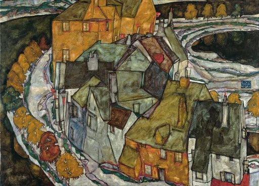 Egon Schiele 'Crescent of Houses II, Detail', Austria, 1915, Reproduction 200gsm A3 Vintage Classic Art Poster - World of Art Global Limited