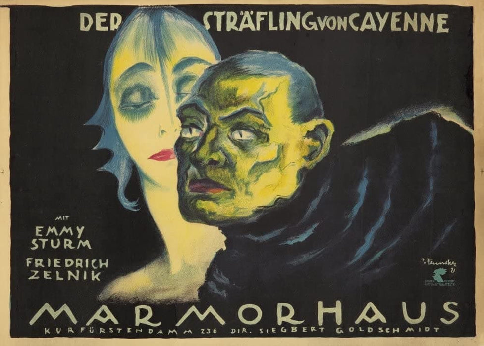 Vintage Film and Theatre 'Der Strafling von Cayenne' Showing at The Marmorphaus, Berlin, Germany, 1920, Josef Fenneker, Reproduction 200gsm A3 Vintage Classic Movie Poster