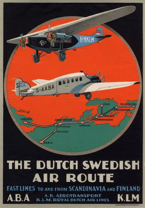 Vintage Travel Scandinavia 'Dutch Swedish Route, Also to Finland', 1930's. Reproduction 200gsm A3 Vintage Art Deco Travel Poster
