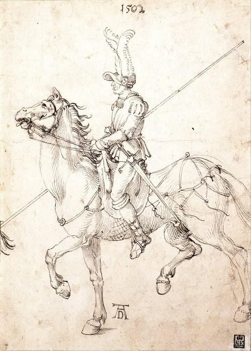 Albrecht Durer 'Lancer on Horseback', Germany, 1502, Reproduction 200gsm A3 Vintage Classic Art Poster - World of Art Global Limited