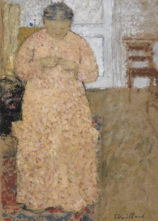 Edouard Vuillard 'Knitting Woman in Pink Dress, Detail', France, 1900-05, Impressionism, Reproduction 200gsm A3 Vintage Classic Art Poster - World of Art Global Limited