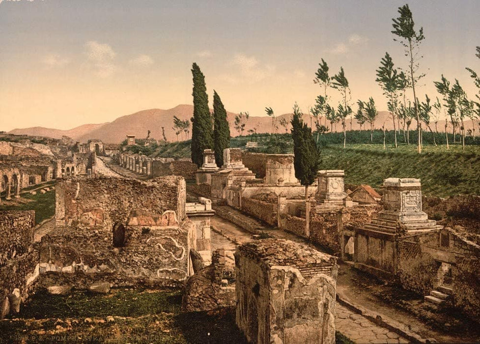 Vintage Travel Italy 'Street of The Tombs, Pompeii', Circa. 1890-1910, Reproduction 200gsm A3 Vintage Travel Photography Poster