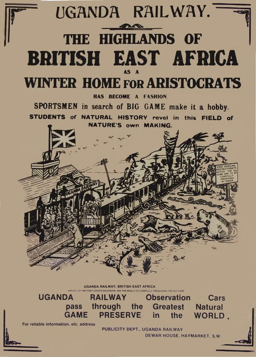 Vintage Travel Africa 'Uganda with Uganda Railway for The Highlands of The British East Africa', Circa. 1900's, Reproduction 200gsm A3 Vintage Travel Poster