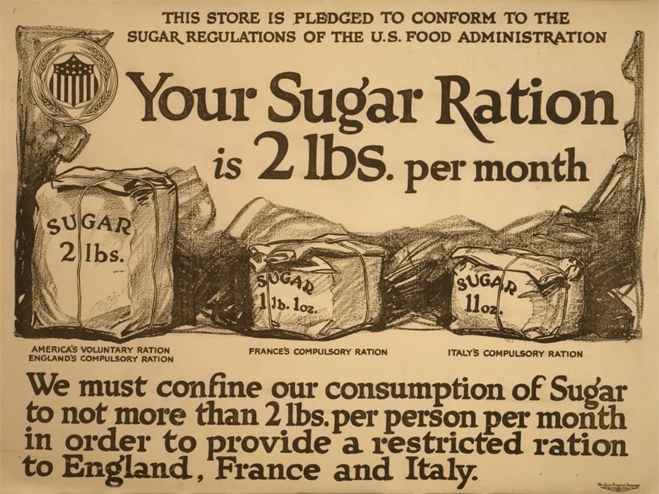 Vintage U.S WW1 Propaganda 'Sugar Rations are Restricted in England, Italy and France', U.S.A, 1914-18, Reproduction 200gsm A3 Vintage Propaganda Poster