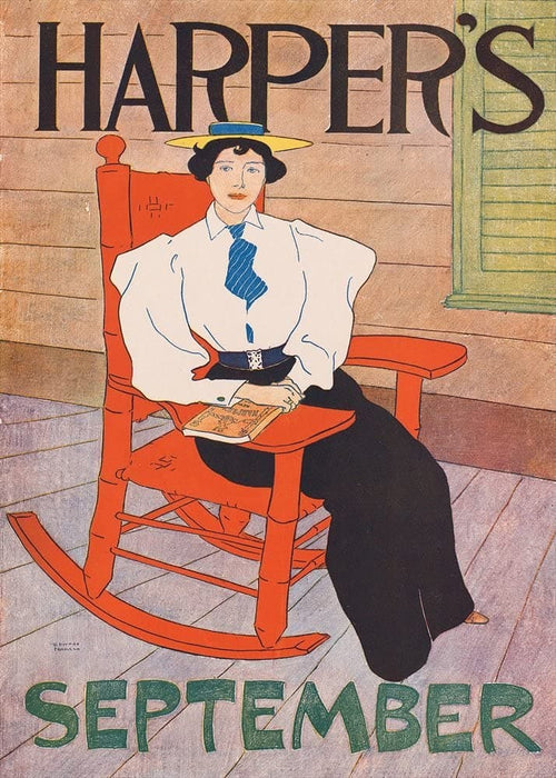 Vintage Literature ' A Woman in a Rocking Chair' from 'Harper's Magazine', U.S.A, 1894, Edward Penfield, Reproduction 200gsm A3 Vintage Art Nouveau Poster