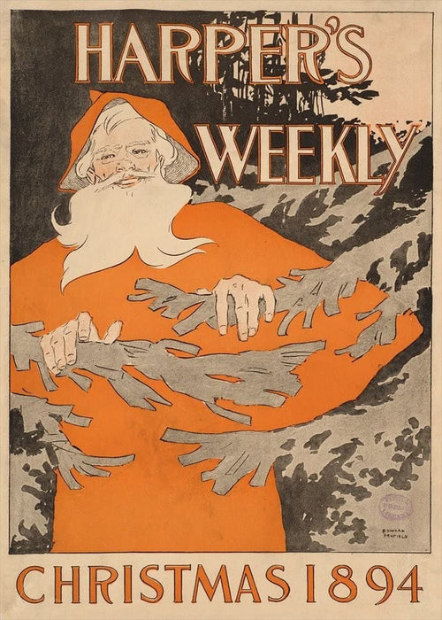 Vintage Literature 'Father Christmas', from 'Harper's Weekly', Edward Penfield, 1894, Reproduction 200gsm A3 Vintage Art Nouveau Poster