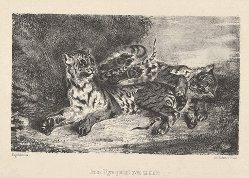 Eugene Delacroix 'Young Tiger Playing with Its Mother', France, 1831, Reproduction 200gsm A3 Vintage Classic Art Poster - World of Art Global Limited