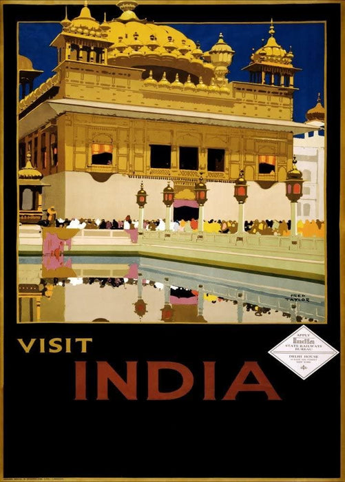 Vintage Travel India 'Visit India with Indian State Railways', Circa. 1920-30's, Reproduction 200gsm A3 Vintage Art Deco Travel Poster