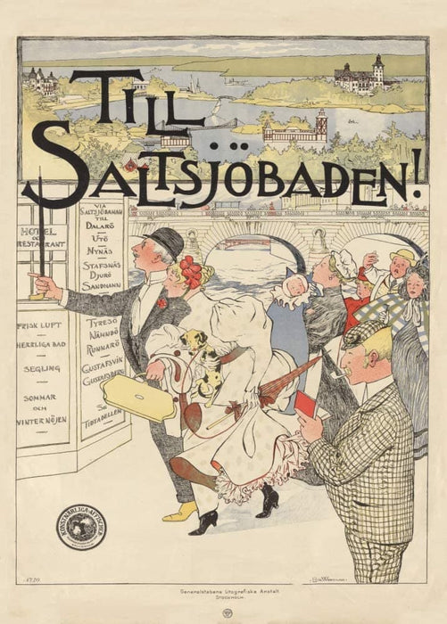 Vintage Travel Sweden 'Till Saltsjobaden!', 1896, Reproduction 200gsm A3 Vintage Art Nouveau Travel Poster