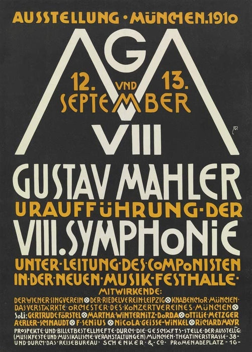 Vintage Classical Music and Opera 'Gustav Mahlerâ€™s 8th Symphony World Premier', Germany, 1910, Reproduction 200gsm A3 Vintage Art Nouveau Music Poster