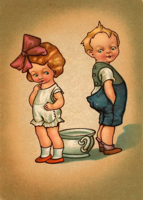 Vintage Toys, Nursery and Fairytales 'Two Children with a Chamber Pot', First Version, 19th Century, Reproduction 200gsm A3 Vintage Children's Poster