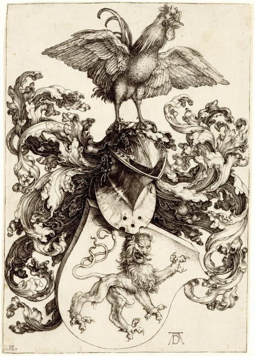 Albrecht Durer 'Coat of Arms with a Lion and a Cock', Germany, 1502-03, Reproduction 200gsm A3 Vintage Classic Art Poster - World of Art Global Limited