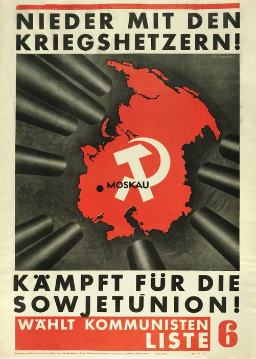 Vintage German Communist Propaganda 'Down with The War Mongers. Choose Communism with The Soviet Union', Germany, 1932, Reproduction 200gsm A3 Vintage German Interwar Communist Propaganda Poster