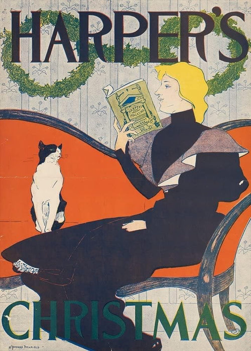 Vintage Literature 'The Lady with The Black and White Cat' from 'Harper's Magazine', U.S.A, 1894, Edward Penfield, Reproduction 200gsm A3 Vintage Art Nouveau Poster