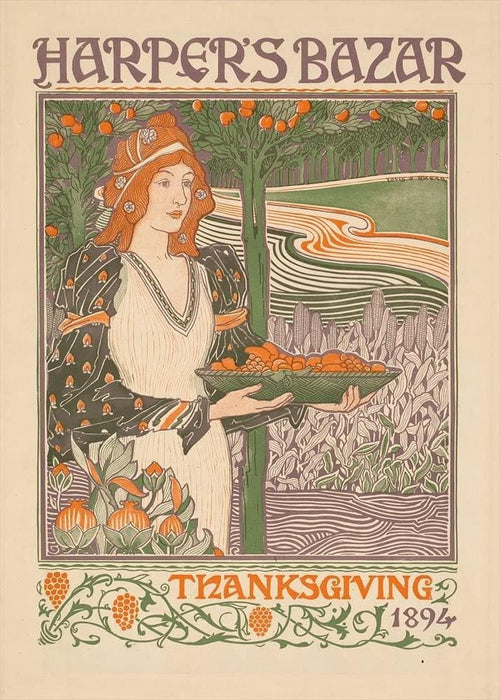 Vintage Literature 'Thanksgiving', from 'Harper's Bizarre', U.S.A, 1894, Louis Rhead, Reproduction 200gsm A3 Vintage Art Nouveau Poster