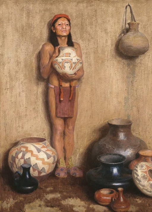 Eanger Irving Couse 'Pottery Vendor, Detail', U.S.A, 1916, Reproduction 200gsm A3 Vintage Classic Native American Art Poster - World of Art Global Limited