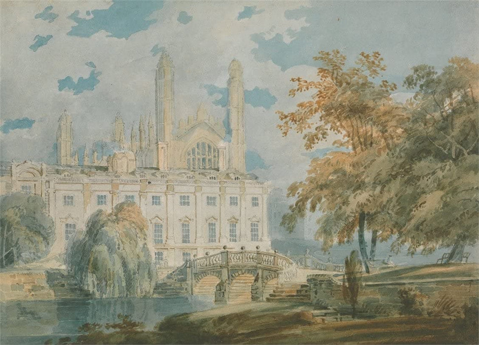 J.M.W Turner 'Clare Hall and King's College Chapel, Cambridge, from The Banks of The River Cam', 1793, Reproduction 200gsm A3 Vintage Poster