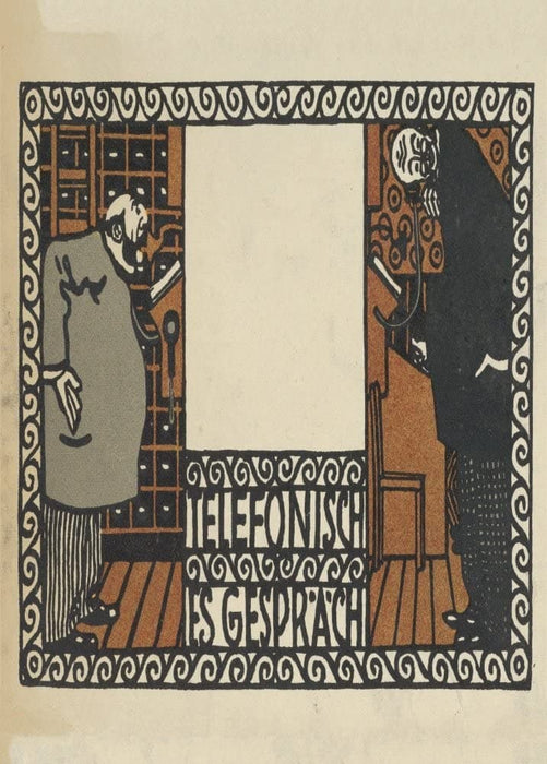 Wiener Werkstatte 'Telephone Conversation', Moriz Jung, Austria, 1907, Reproduction 200gsm A3 Vintage Art Nouveau Secession Poster