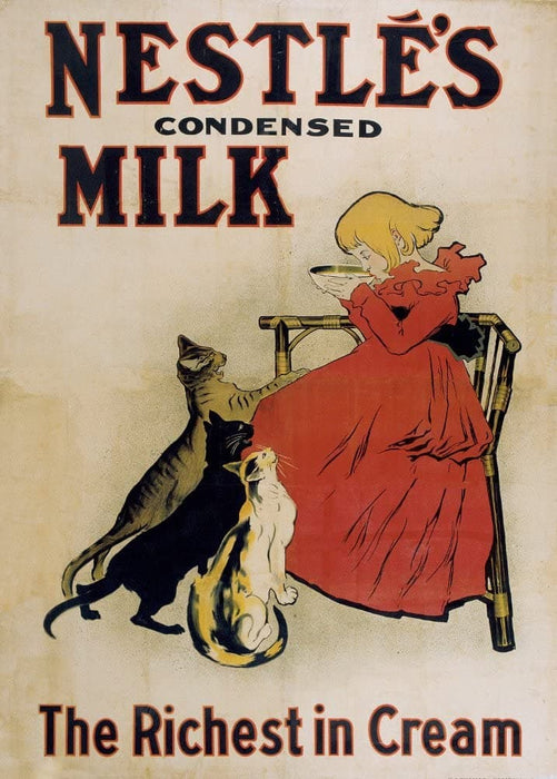 Vintage Coffee, Teas and Hot Drinks 'Nestle Condensed Milk', France, 1894 by Theophile-Alexandre Steinlen, Reproduction 200gsm A3 Vintage Art Nouveau Poster