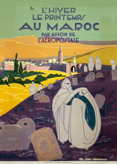 Vintage Travel Morocco 'Aeropostale by Air', 1929, Reproduction 200gsm A3 Vintage Art Deco Travel Poster