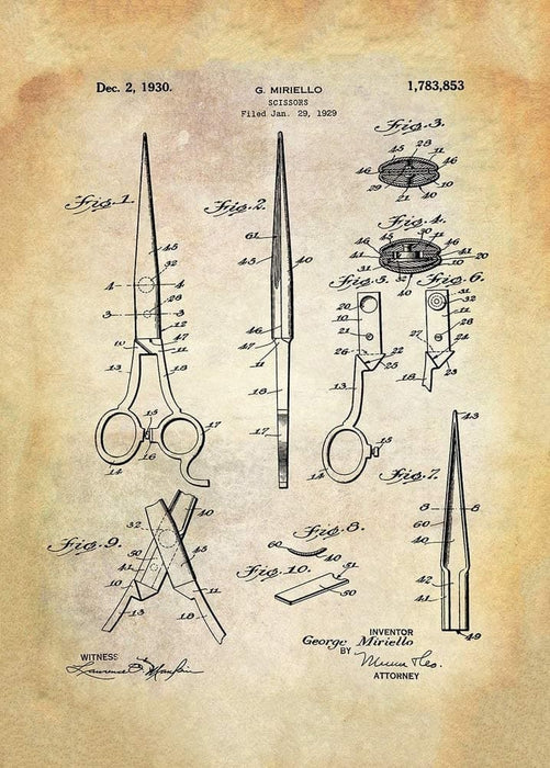 Vintage Barbershop and Salon 'Scissors, Patent', U.S.A, 1929, Reproduction 200gsm A3 Vintage Barbershop Poster