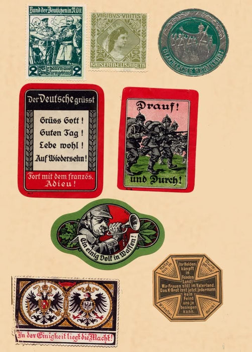 Vintage German WW1 Propaganda 'Stamps, Seals and Badges, Plate 1,' Germany, Austria, Hungary, 1914-18, Reproduction 200gsm A3 Vintage German Propaganda Poster