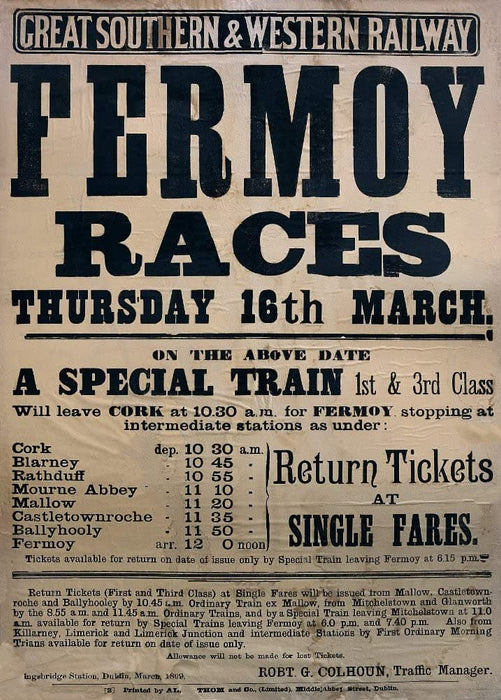 Vintage Horse Racing 'Ireland for The Fermoy Races', 1809, Reproduction 200gsm A3 Vintage Horses Poster