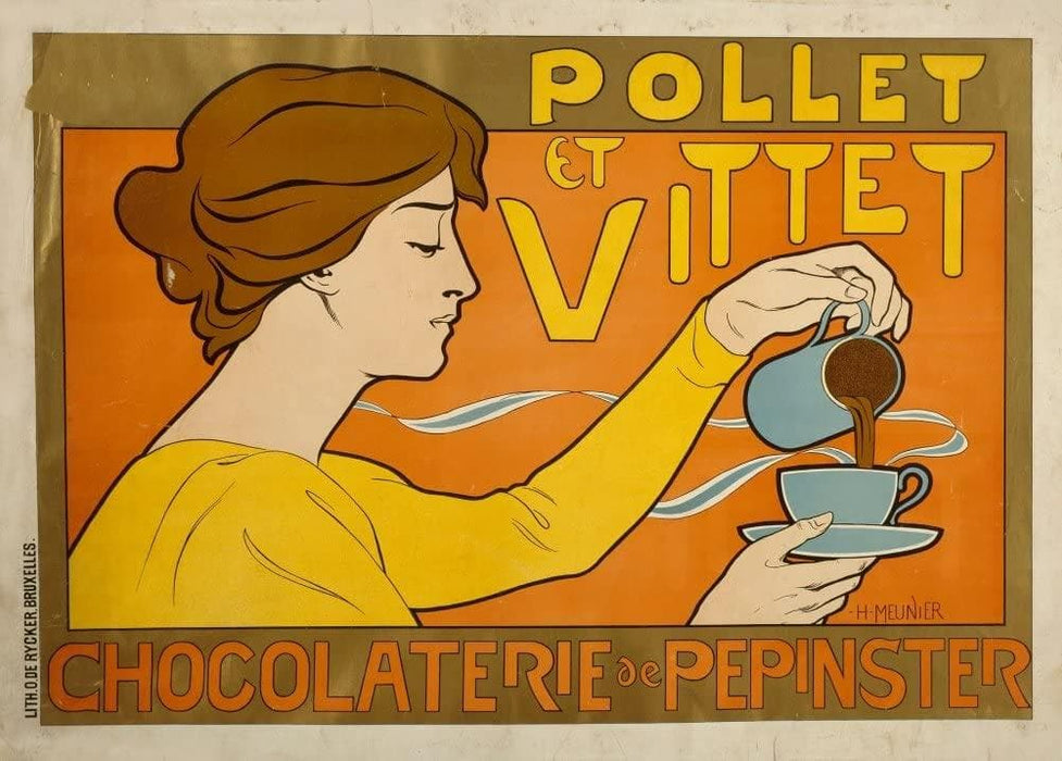 Vintage Coffee, Teas and Hot Drinks 'Pollet et Villet', Belgium, 1896, Henri Meunier, Reproduction 200gsm A3 Vintage Art Nouveau Poster