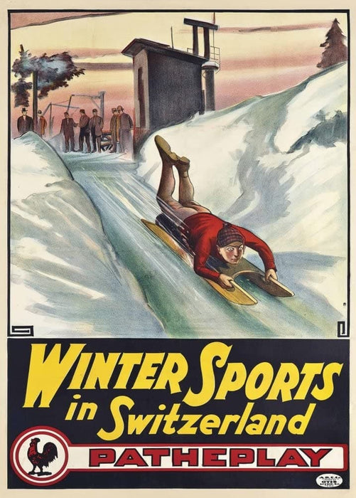 Vintage Travel Switzerland 'Winter Sports in Switzerland', 1928, Reproduction 200gsm A3 Vintage Art Deco Skiing and Winter Sport Poster