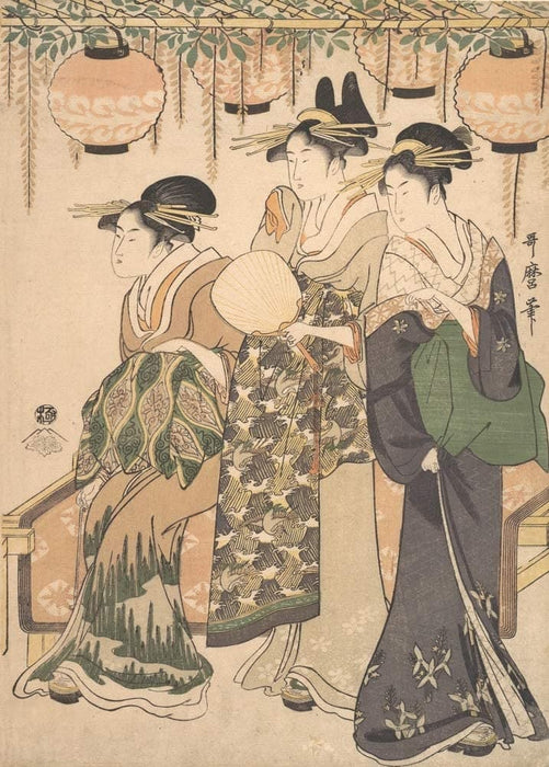 Kitagawa Utamaro 'Courtesans Beneath a Wisteria Arbor', Japan, 1798, Reproduction 200gsm A3 Vintage Classic Ukiyo-e Art Poster