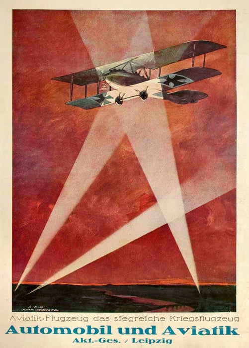 Vintage German WW1 Propaganda 'Aviation Aeroplane and Automobile Manufacturers, Leipzig', Germany, 1914-18, Reproduction 200gsm A3 Vintage German Propaganda Poster