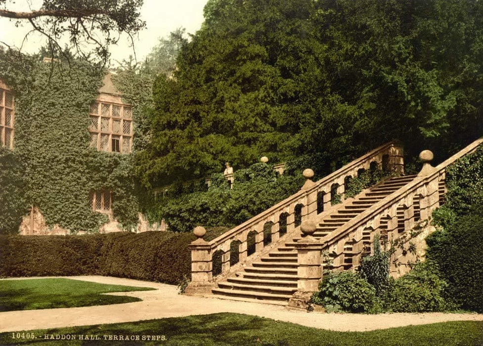 Vintage Travel England 'Derbyshire, Haddon Hall, The Terrace Steps', 1890's, Reproduction 200gsm A3 Vintage Photography and Travel Poster