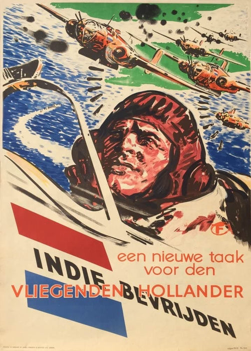 Vintage Dutch Propaganda 'Liberate India. A New Task for The Flying Dutchman', Netherlands, 1946, Reproduction 200gsm A3 Vintage Propaganda Poster