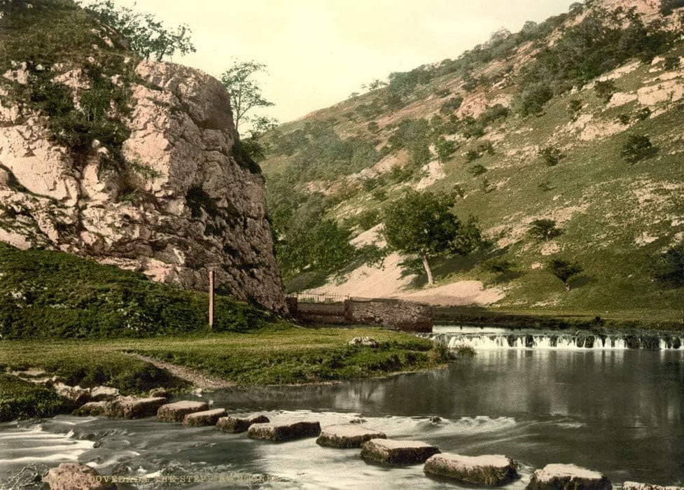 Vintage Travel England 'Derbyshire, Dovedale, Stepping Stones', 1890's, Reproduction 200gsm A3 Vintage Photography and Travel Poster