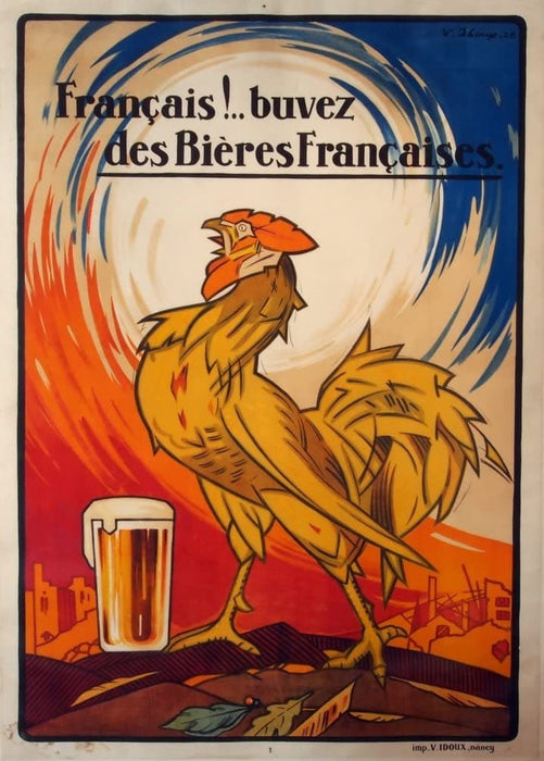 Vintage Beers, Wines and Spirits 'Francais! Buvez des Bieres Francaises', 1930's, Reproduction 200gsm A3 Vintage Art Deco Poster