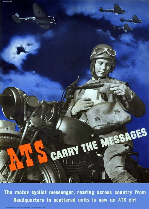 Vintage British WW11 Propaganda 'A.T.S Motorcycle Messengers Carry Messages Across The Land', England, 1939-45, Reproduction 200gsm A3 Vintage British Propaganda Poster
