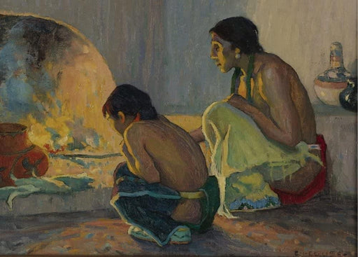 Eanger Irving Couse 'The Evening Meal, Detail', U.S.A, 1918, Reproduction 200gsm A3 Vintage Classic Native American Art Poster - World of Art Global Limited