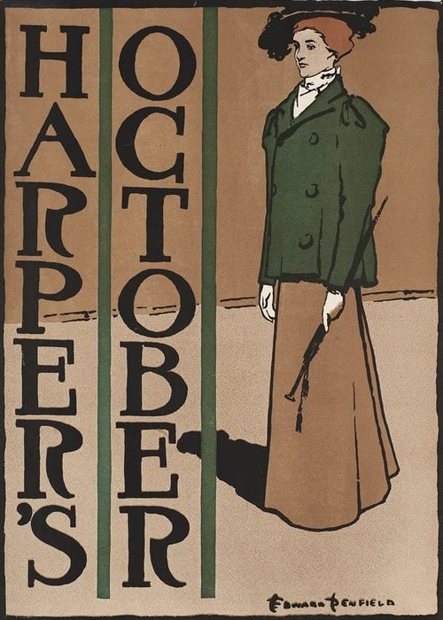 Vintage Literature 'The Lady in The Green Jacket' from 'Harper's Magazine', U.S.A, 1897, Edward Penfield, Reproduction 200gsm A3 Vintage Art Nouveau Poster