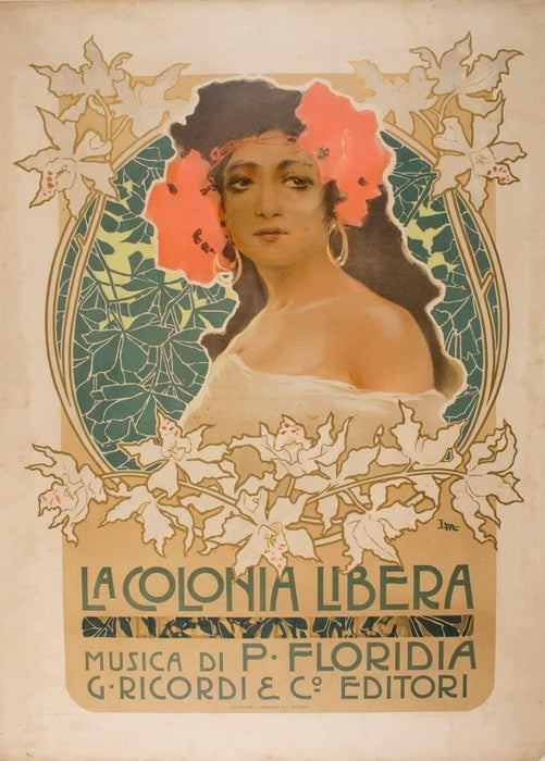 Vintage Classical Music and Opera 'La Colonia Libera', by Leopold Metlicovitz, Italy, 1903, Reproduction 200gsm A3 Vintage Art Nouveau Music Poster