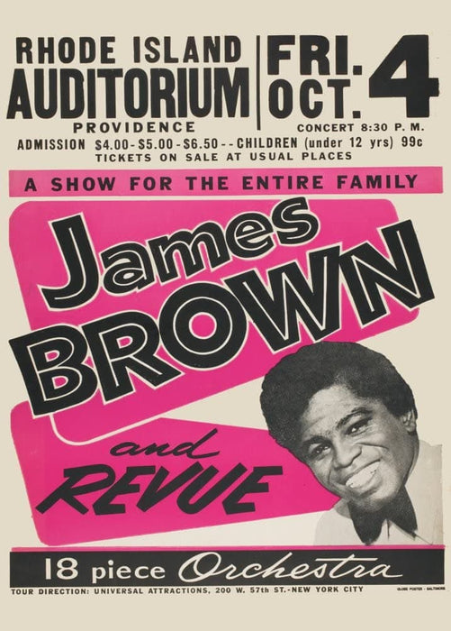 Vintage Music 'The Fabulous James Brown and his Revue Live in Rhode Island', U.S.A, 1960's, Reproduction 200gsm A3 Vintage Soul Music Poster