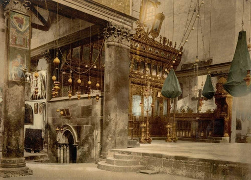 Church of The Nativity (Interior), Bethlehem, Holy Land Antique Photo, 1890's, Reproduction 200gsm A3, Israel, Palestine, Vintage Travel Poster - World of Art Global Limited