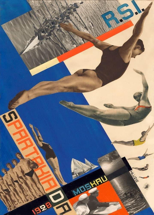 Gustav Klutsis 'The Moscow Spartakiade', Russia, 1928, Reproduction 200gsm A3 Russian Constructivism Communist Sports Swimming Propaganda Poster - World of Art Global Limited