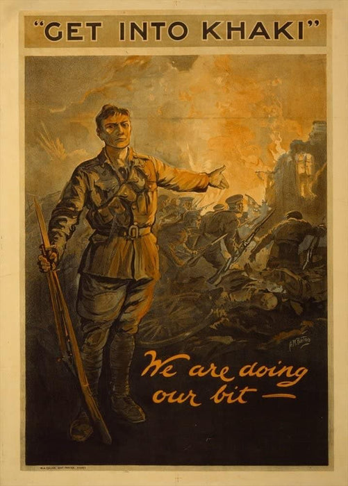 Australian WW1 1914-18 Propaganda 'Get into Khaki. We are Doing Our Bit', Reproduction 200gsm A3 Vintage Propaganda Poster - World of Art Global Limited