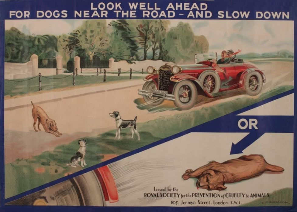 Vintage Pets & Veterinary 'Look Well Ahead for Dogs Near The Road', U.S.A, 1930, Reproduction 200gsm A3 Vintage Poster